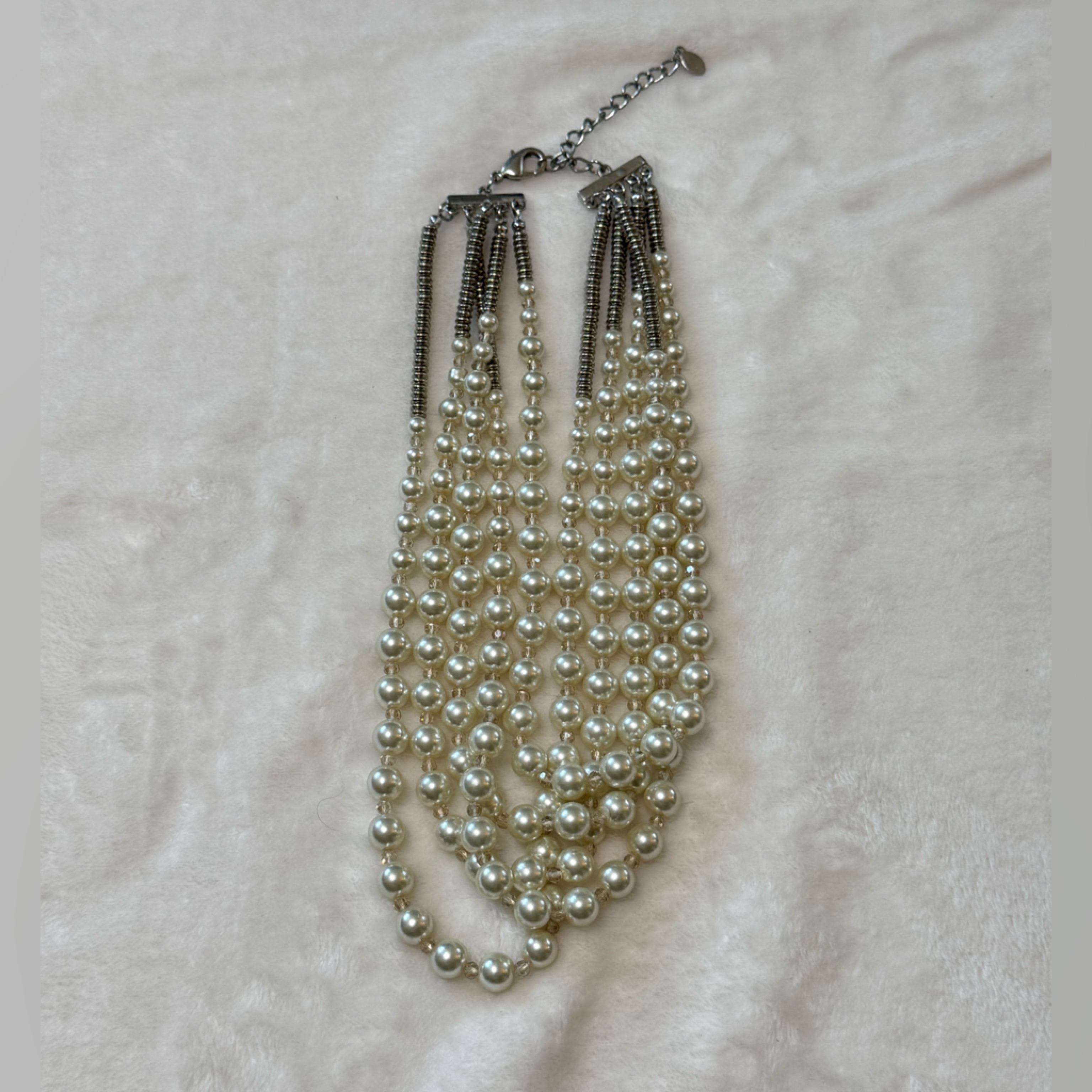 Aldo Multi Strand Faux Pearl Necklace Adjustable Length Chain 7$